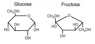 Estructuras químicas de la glucosa y fructosa